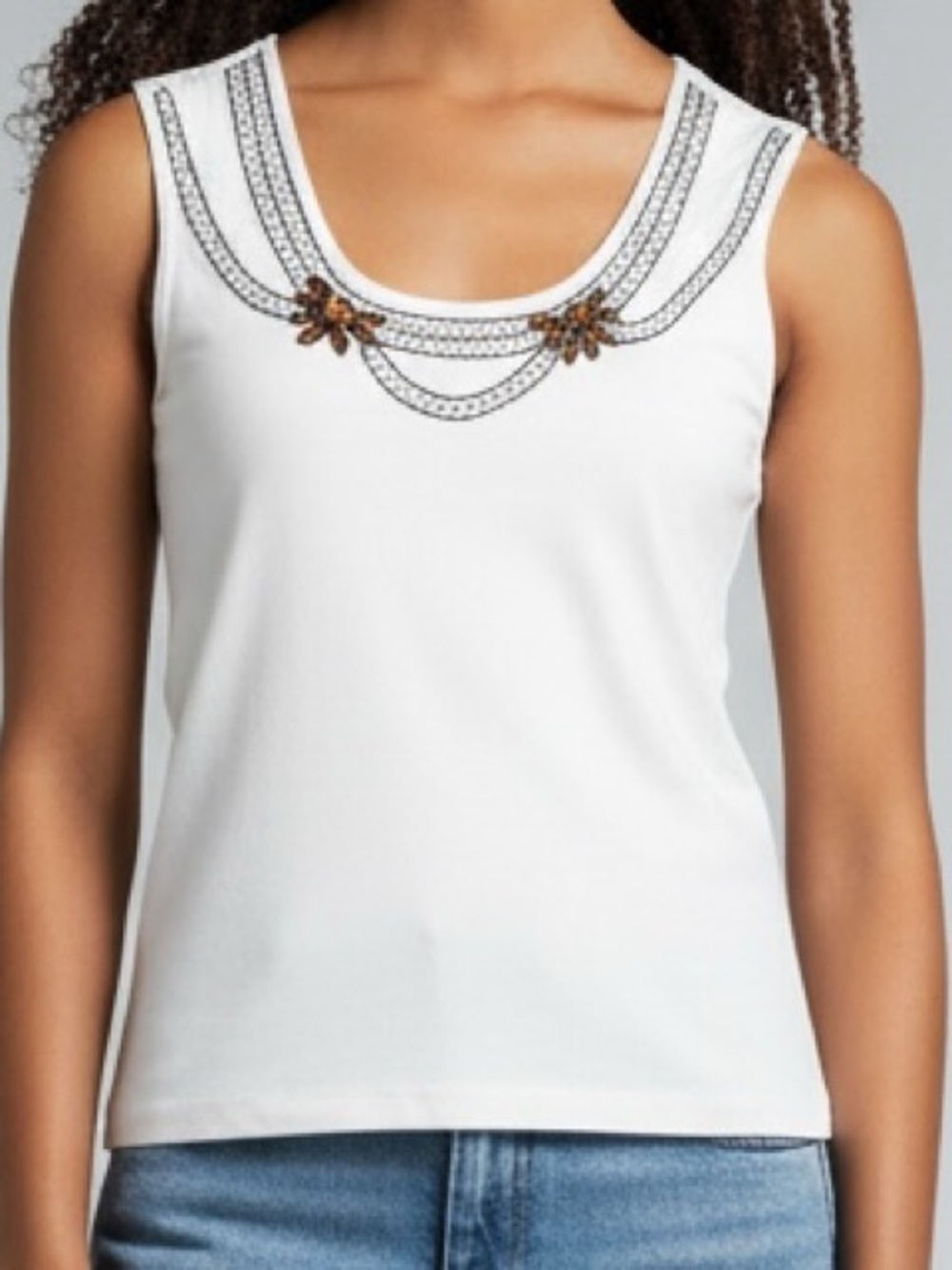 Preview International Small White Beaded Sequins Tank Top